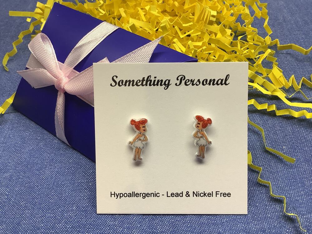 Wilma Flintsone - Flinstone Cartoon Inspired Stud Earrings - Gift Boxed - Chibi